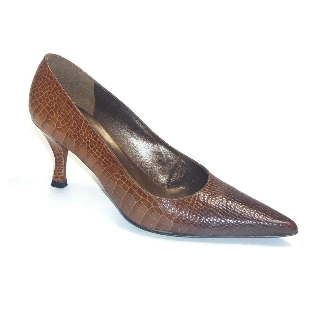 Elegant Brown Crocodile Pattern Women's Pumps